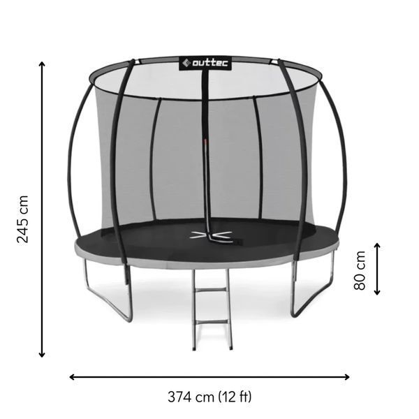 Батут Outtec Premium 12ft (374см) чорно-сірий з внутрішньою сіткою H-5907766665861 фото