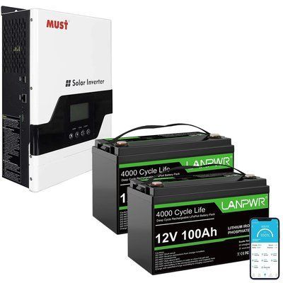 Комплект резервного живлення Must PV18-1512VPM, 12 В, 1500 Вт + 2х Акумулятора LanPWR LiFePO4 12V/100AH, 100A (1280W*h), Smart BMS, Bluetooth APP PV18-1512VPM+2хLANPWR-12-100-BT фото