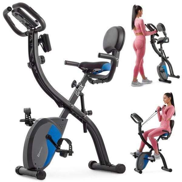 Велотренажер магнитный Hop-Sport HS-3010X Grix X-Bike с эспандерами черно-синий H-5902308228818 фото